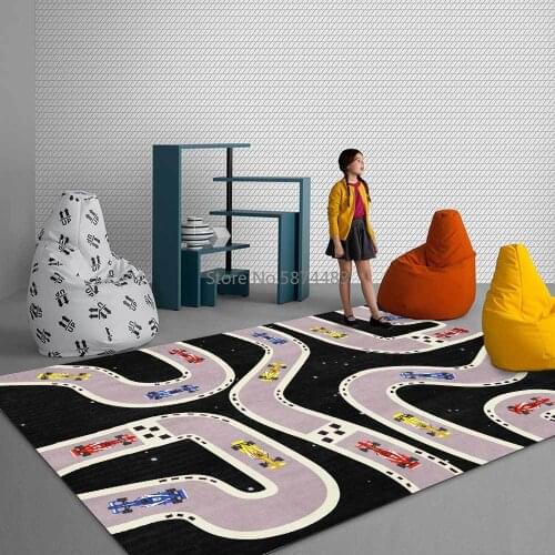 Fashion Modern Cartoon Black Bottom Racing Road Boy Room Kitchen Living Room Bedroom Bedside Carpet
