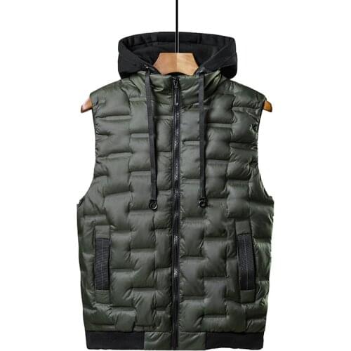 2021 Mens New Autumn and Winter Leisure down Cotton Vest Youth Trendy Removable Hat Thermal Vest