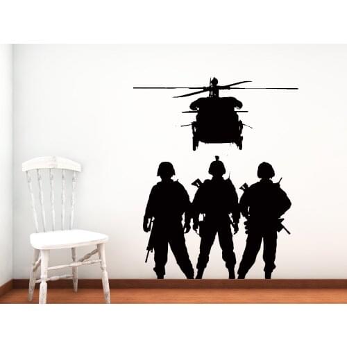 MIlitary Troop Wall Stickers Home Army Soldiers Silhouettes Wall Murals Military Series Cool Vinyl Poster Room Decor WM-173