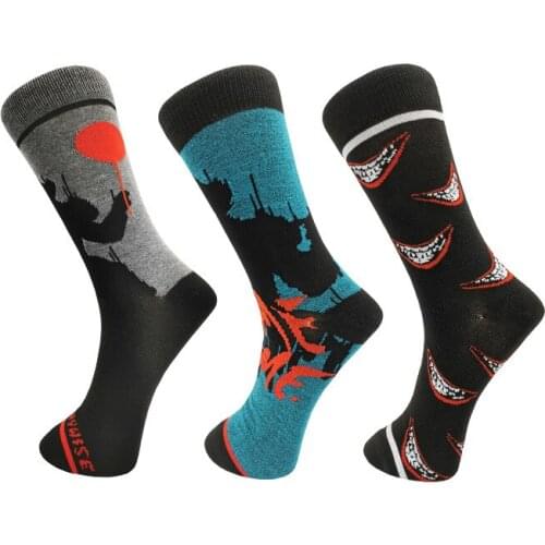 3Colors New Men Knee-High Socks Funny Cartoon Halloween Monster Pattern Harajuku Calcetin Casual Cotton Long Happy Socks