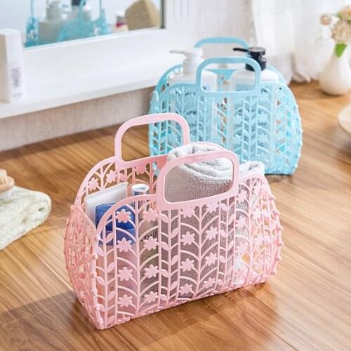 New folding Storage Basket Colored Fashion Hollow Plastic Portable Kitchen Bathroom Bath Basket Toiletries