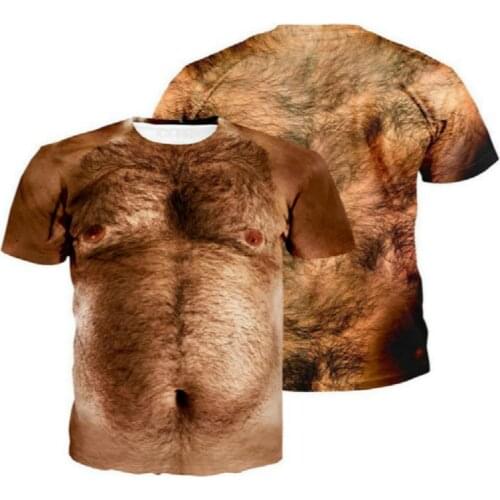 2021 new 3d T-shirt mens summer short-sleeved muscle chest hair printing funny shirt funny monkey face T-shirt