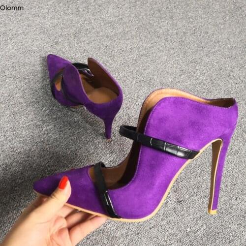 Olomm New Fashion Women Summer Pumps Sexy Stiletto High Heels Pumps Nice Pointed Toe Purple Party Shoes Women Plus US Size 5-15