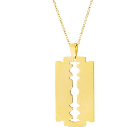 Stainless Steel Razor Blade Pendant Necklaces Gold Color Link Chain Necklace Jewelry For Women And Men 4 Colors Wholesale