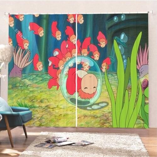 Goldfish On The Cliff Window Curtains 3D Print Goldfish Anime Window Drapes 2 Panels Home Custom Window Treatments Decor