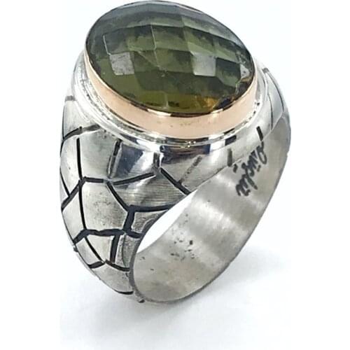Special Series Handwork Oval Diaspor Stone Sterling Silver Mens Ring