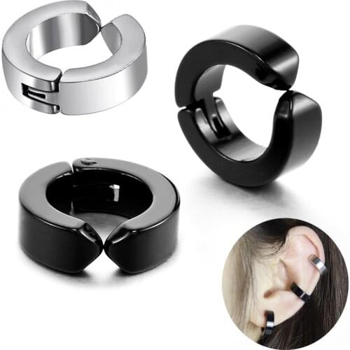 Starose 2Pcs Gold Color Black Ear Cuff Clip on Earrings Nose Ring Hoop Fake Earrings for Women Men Non Piercing Helix Jewelry