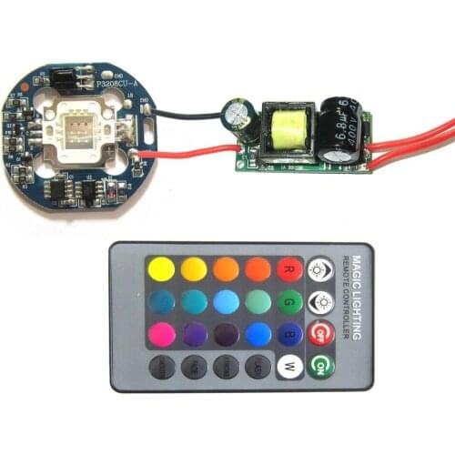 4-in-1 10W RGB SMD LED light Lamp + Dimmable IR Controller Board + 24 key Remote + AC 110V~220V or DC 12V LED Driver