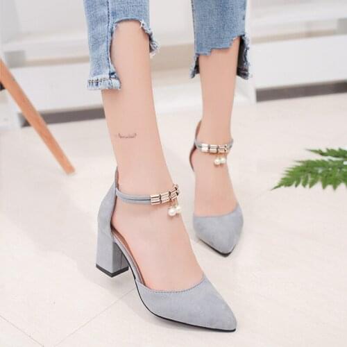 Women high heels thick with rough heels new fashion women shoes platform buckle with pointed toe women pumps sandals