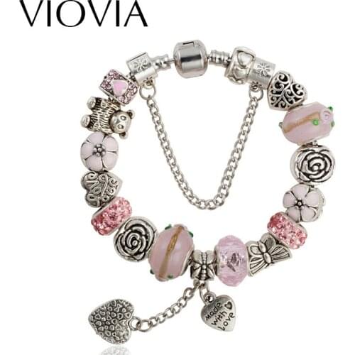 VIOVIA 2019 Retro New Crystal Beads Bracelets Bangles Charm Bracelets For Women Friendship Pink Glass Beads B15252
