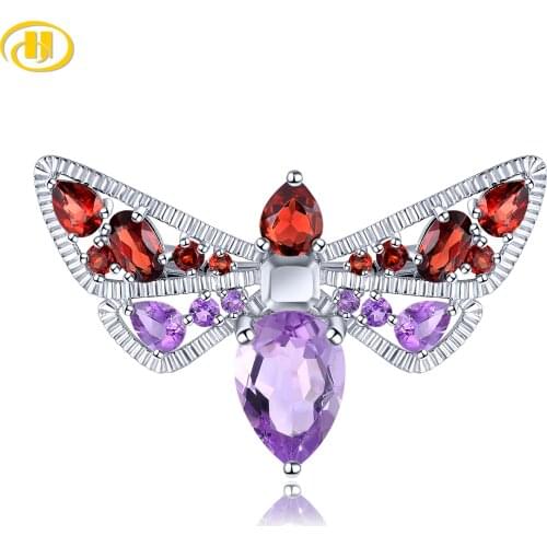 Natural Amethyst Red Garnet Solid 925 Sterling Silver Brooch for Women Gift Party Anniversary with Citrine Amethyst version