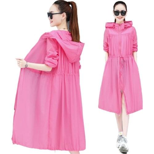 Hooded Plus Size Sun Protection Clothing Women Wild Thin Windbreaker Coat Anti-UV Breathable Outdoor Long Lady Summer Tops Coat