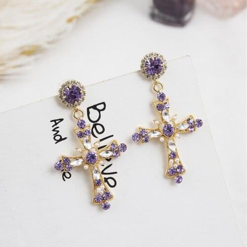 New Fashion Hollow Shiny Crystal Rhinestone Cross Shape Elegant Korean Women Drop Earrings Pendientes Party Jewelry 6B1026