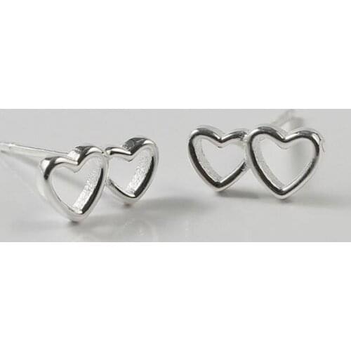 Romantic Trendy 100% 925 Sterling Silver Stud Earrings For Women Statement Korean Double Heart Earring Party Gifts Wholesale