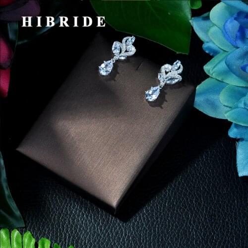 HIBRIDE Fashion Cubic Zirconia Drop Earrings White Gold Color Women Bridal Engagement Drop Earrings For Gifts E-12