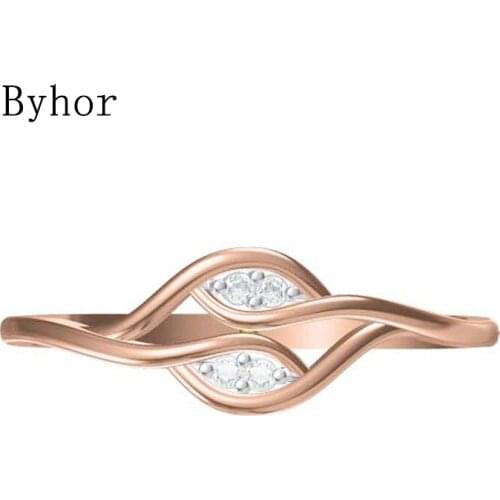 Byhor Solid 14K White+Rose Gold 0.032ct H/SI Natural Diamonds ring Women Fine Jewelry Trendy Wedding Band Diamond кольцo кольцa