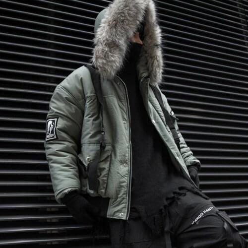 Winter coat Mens Thickened Big Fur Collar Hip-Hop Jacket Personality Retro Tooling Multiple Pockets Jacket
