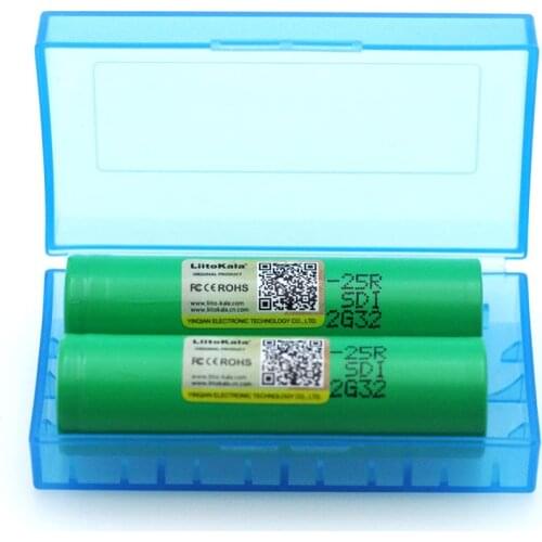 2PCS Liitokala New 18650 2500mAh battery INR1865025R 3.6V discharge 20A Rechargeable batteries + Storage box