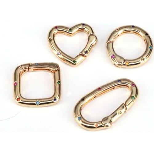 5Pcs, Fashion Gold Micro Pave Spring Buckle Metal Snap Clasp Spring gate ring, Snap Hook for Jewelry Key Chain Handbag