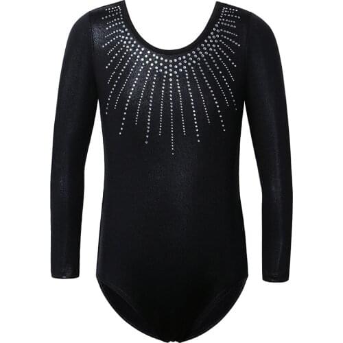 BAOHULU Toddler Teens Girls Gymnastics Leotard Long Sleeve Ballet Sparkle Rhinestone Decoration Profession Ballet Dance Wear