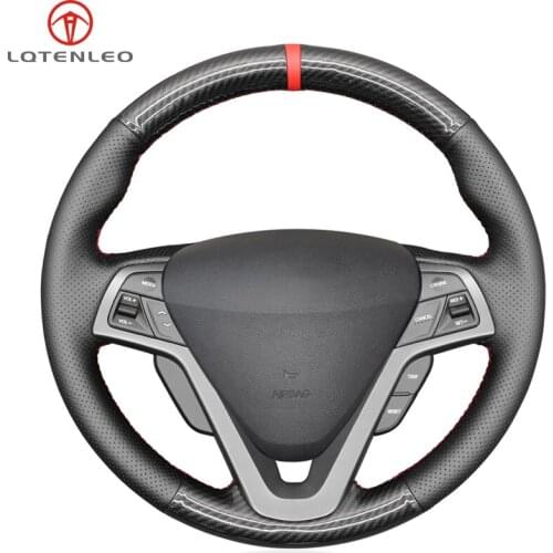 LQTENLEO Black Carbon Fiber Leather Hand-stitched Steering Wheel Cover For Hyundai Veloster 2011 2012 2013 2014 2015 2016 2017