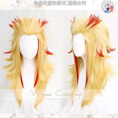 Demon Slayer Kimetsu no Yaiba Rengoku Kyoujurou Wig Cosplay Costume Heat Resistant Hair Men Women Role Play Wigs + Wig Cap
