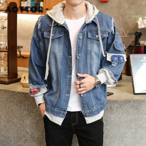 Denim Jacket Men Hooded Sportswear Outdoors Casual Fashion Jeans Jackets Hoodies Cowboy Mens Hip Hop Jacket and Coat Plus Size