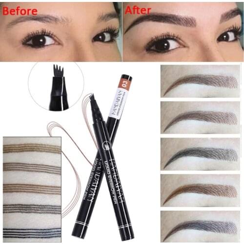 HANDAIYAN Eyebrows 4 Fork Micro-carving Liquid Eyebrow Pencil Black Brown Waterproof Tint Eye Brow Tattoo Pen Eyebrow Enhancer