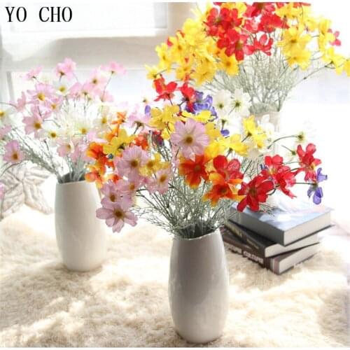 YO CHO Artificial Flowers Cosmos Wedding Decoration Fake Silk Vine bouquet for home hotel garden decor bride hand flower