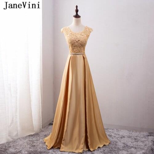 JaneVini Elegant Scoop Neck A Line Prom Dresses Long 2019 Cap Sleeve Appliques Beaded Big Bow Back Satin Women Formal Prom Gowns