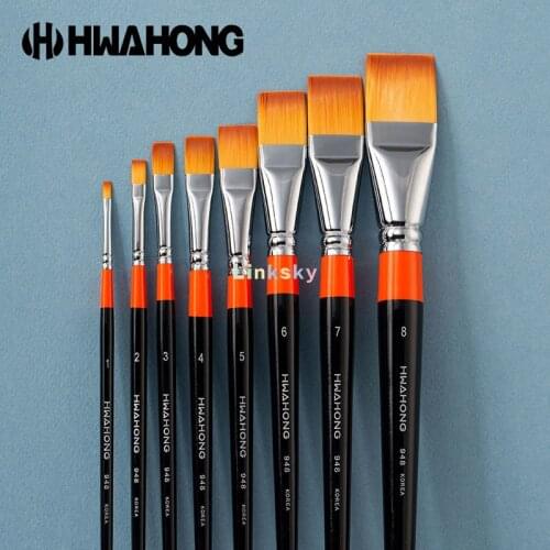 Hwahong 948 Artists Oil Watercolor Acrylic Painting Flat Brushes,High Quality Nylon Blush,for Oil Painting,watercolor,acrylic