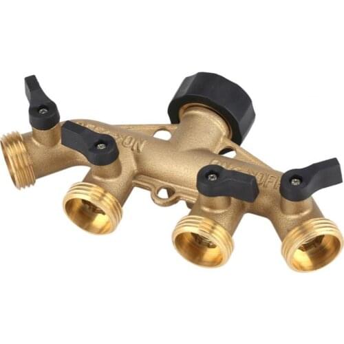 3/4in Male Thread 4 Way Brass Ball Valve Garden Irrigation Adapter Watering Hose Pipe Splitter Faucet Tap Connector Distributor