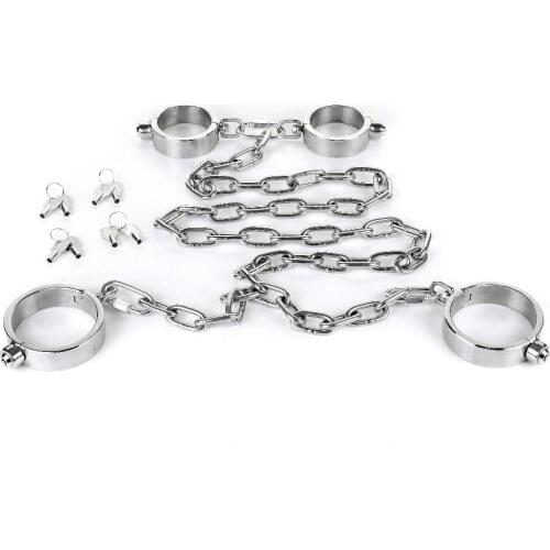Stainless Steel Metal Leg Irons Handcuffs Ankle Cuffs Adult Games BDSM Bondage Torture Sex Toys For Couples Slave Restraints
