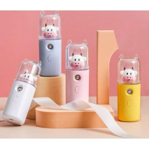 Cute Cow Humidifier Portable Female Makeup Water Replenishment Instrument Handheld USB Women Perfume Alcohol Nano Sprayer