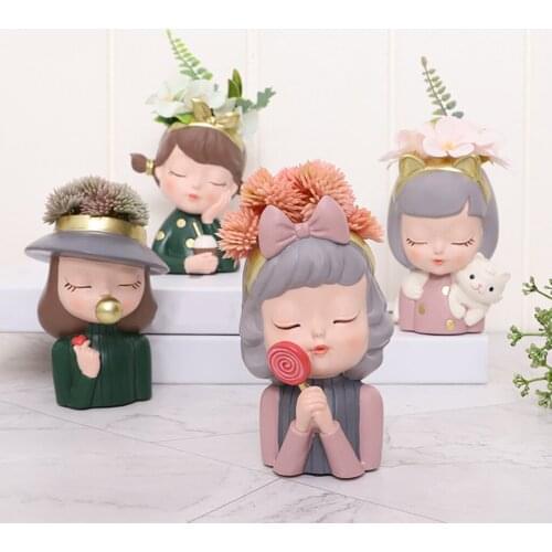 Small Cute Girl Resin Succulent Pots Garden Decoration Plant Flower Pots Cactus Plants Containers for Home