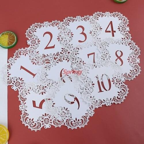 New 10Pcs Mini Pearl Paper Laser Cut Table Number Cards for Weddings Party Banquet Wedding Table Number Table Numbers 1-10 11-20