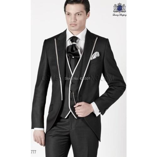 2020 New Fashion Casual Black Mens Suit 3 Pieces Groom Suit Wedding Slim Fit Dress Groom Tuxedo For Men (Coat+Pants+Vest)