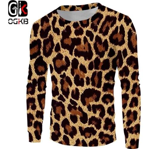 OGKB Spring and autumn new leopard casual wear 3D printed shirt handsome streetwear Sweatshirt