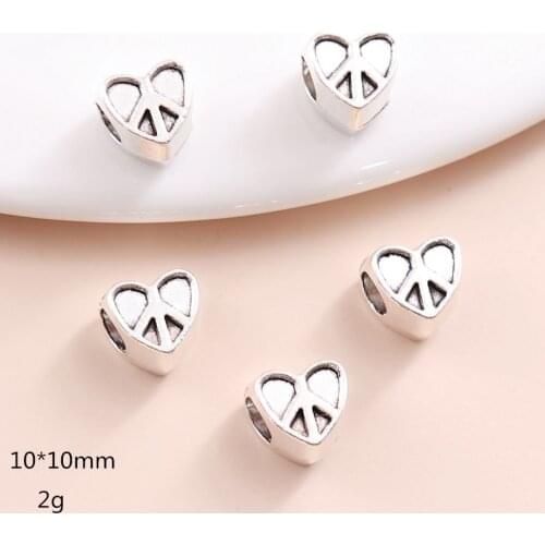 Vintage Silver heart big hole beads fit Pandora Charms diy European Bracelets Jewelry Making Handmade 50pcs/lot