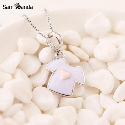 Original 100% 925 Sterling Silver Bead Charm Purple T-shirt Pink Heart Enamel Charms Fit Pandora Bracelets DIY Women Jewelry
