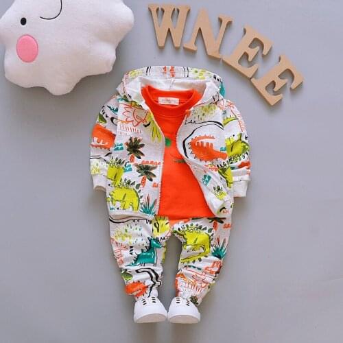 Autumn Boys clothes sets kids fashion Cartoon dinosaur longsleeve t-shirt+coat+pants 3pcs jogging suirs for infant boy tracksuit