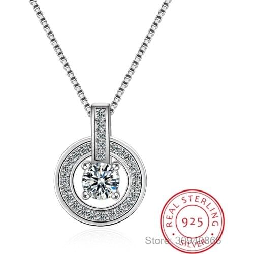 925 Sterling Silver Necklaces Rhinestone Double Circle Pendant Necklace Jewelry Collar Colar de Plata