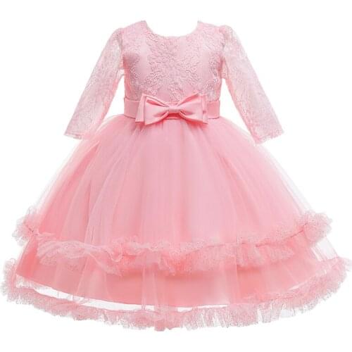Long Sleeve Girl Princess Dress Kids Elegant Wedding Prom Dresses Children Tulle Birthday Party Fromal Dress 3-10 Years Clothes