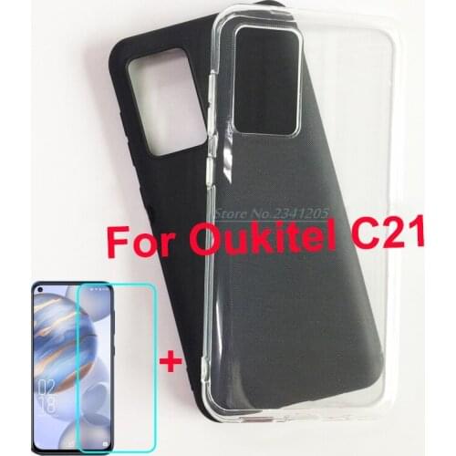 Transparent Phone Case For Oukitel C21 Silicone Caso Soft Black TPU Case Cover with Tempered Glass For Oukitel C21 Cases Vetro