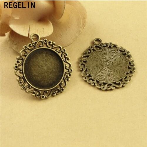 REGELIN Antique Bronze Pendant Setting Inner 25 MM Cabochon Tray 10pcs/lot DIY Jewelry Findings New Design Jewelry Accessories