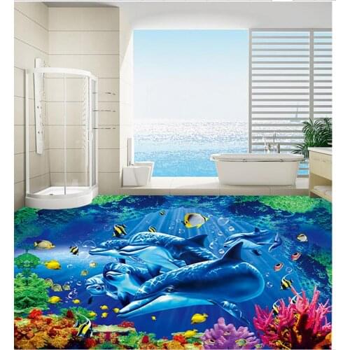 Ocean Custom Photo self-adhesive 3D floor PVC waterproof floor Home Decoration 3D wallpaper floor for living room