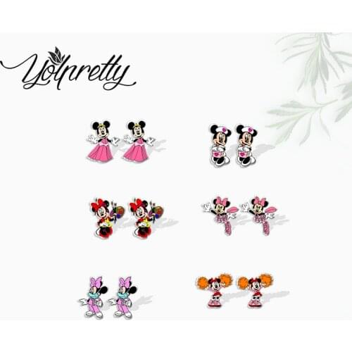 2021 New Minnie Mouse Occupation Doctor Nurse Princess Painter Cosplay Handcraft Epoxy Acrylic Stud Earrings