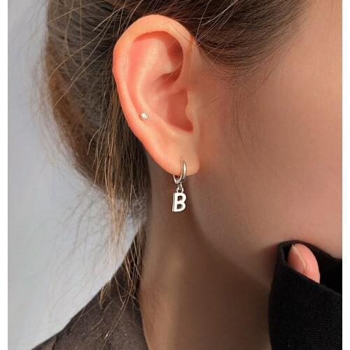 B Letter Cool Retro Sipmle 925 Sterling Silver Hoop Earrings For Women Unusual Funny Vintage Jewelry Creative Gift