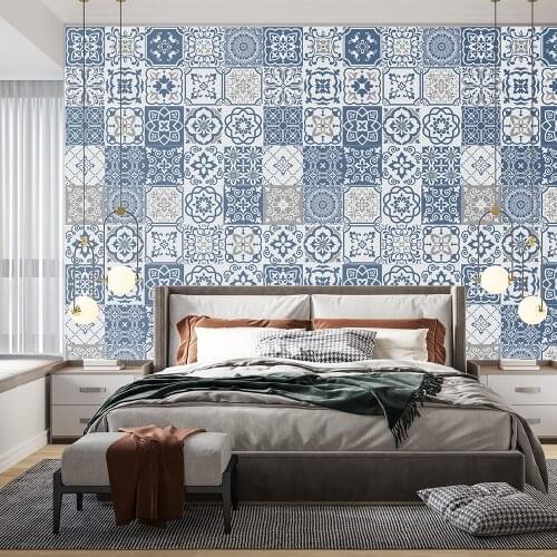 Blue & Gray Strip Ceramic Wall Sticker Glossy Surface Kitchen Bathroom Stairs Wallpaper Waterproof Oil-proof Tiles Wall Decals