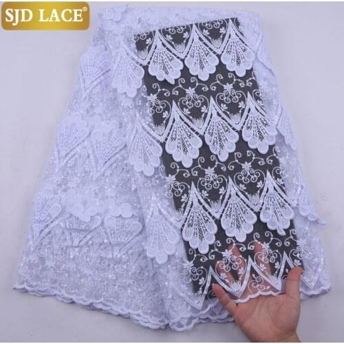 SJD LACE Pure White Milk Silk Tulle High Quality French Lace Fabric With Sequins African Laces Fabric For Wedding Party SewA2160